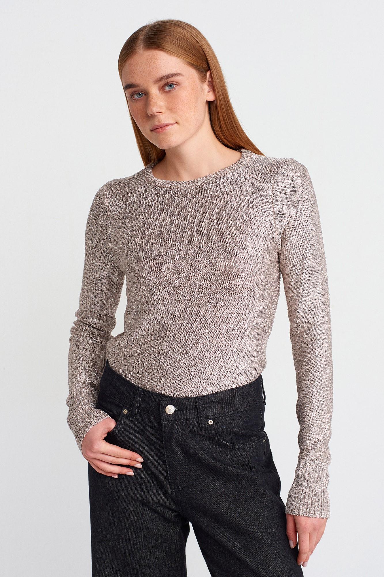 Bisiklet Yaka Pullu Astarlı Triko Kazak DL10699