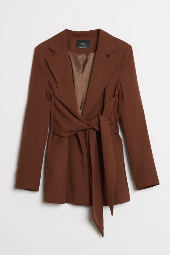 Önü Bağlamalı Kruvaze Yaka Blazer Ceket RB88465