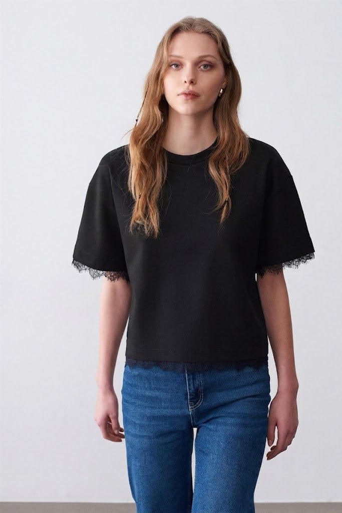Dantel Detaylı Kısa Kollu T-shirt DL32826