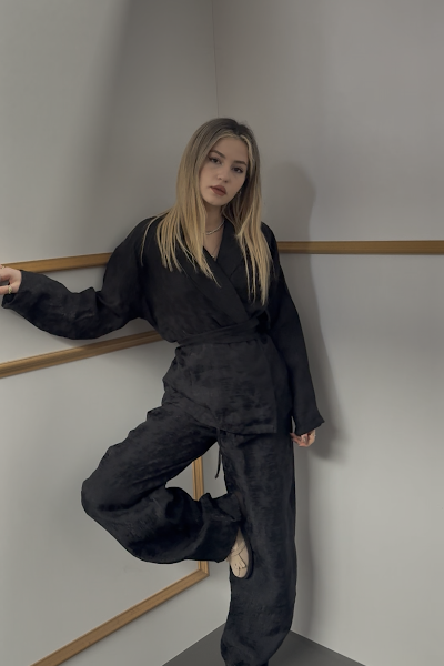 Şal Yaka Kimono Beli Lastikli Pantolon Takım PR51100