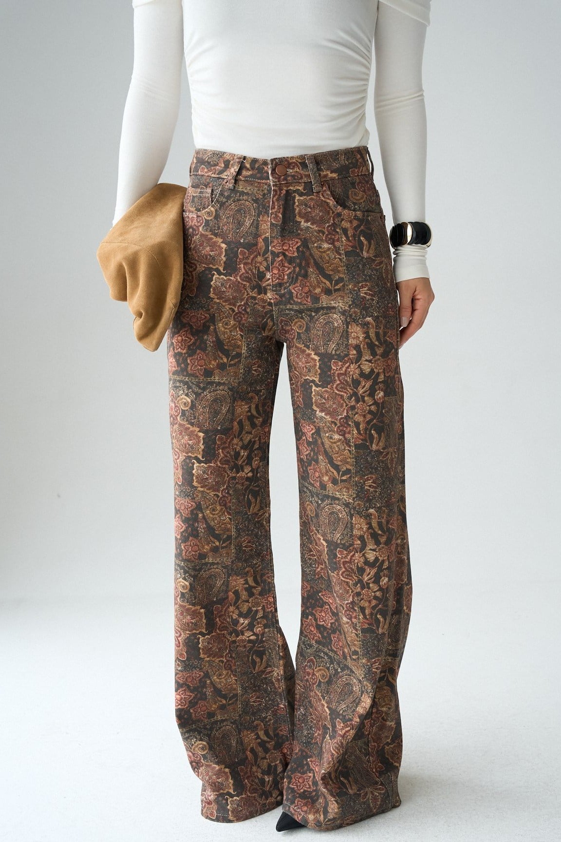 Yüksek Bel Desenli Wide Leg Jean QS251033