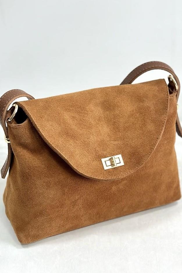 Gold Tokalı Deri Saplı Süet Çanta RY472