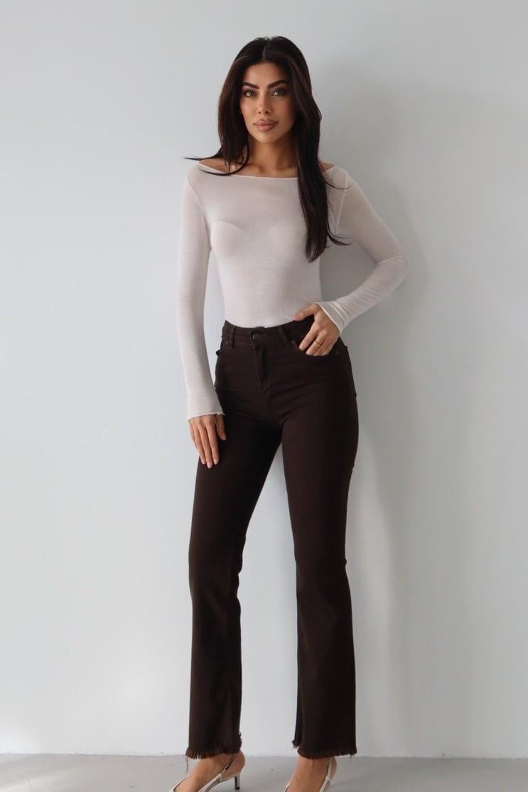 Paçası Püsküllü Yüksek Bel Flare Jean LC7403