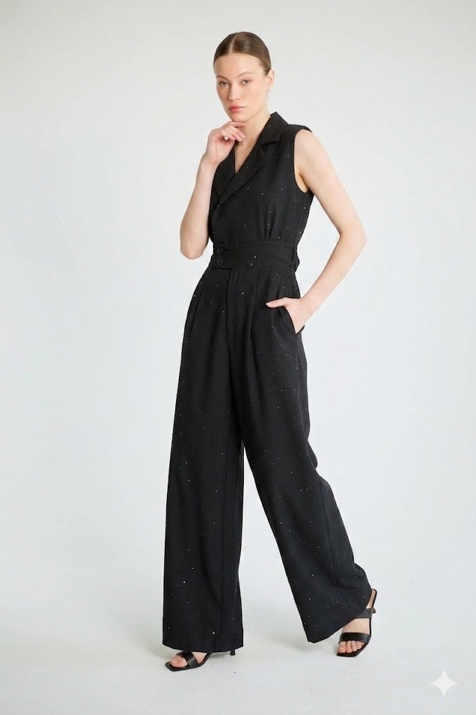 Kruvaze Yaka Pul Detaylı Kemerli Tulum RB85339