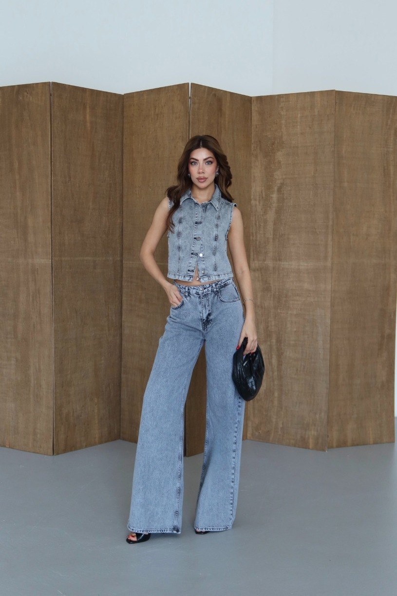 Jean Yelek Wide Leg Pantolon Takım LC8229