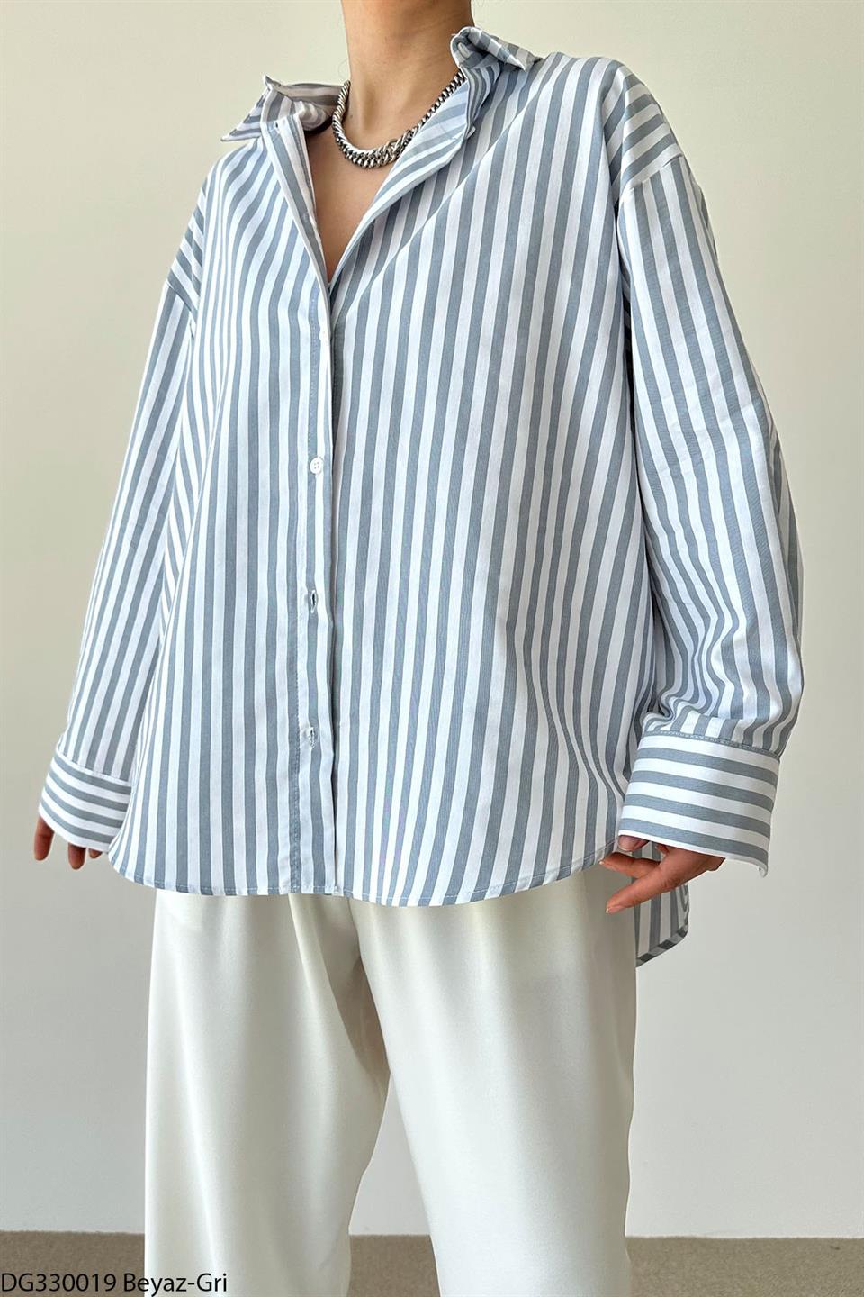 Çizgili Oversize Gömlek QS330019