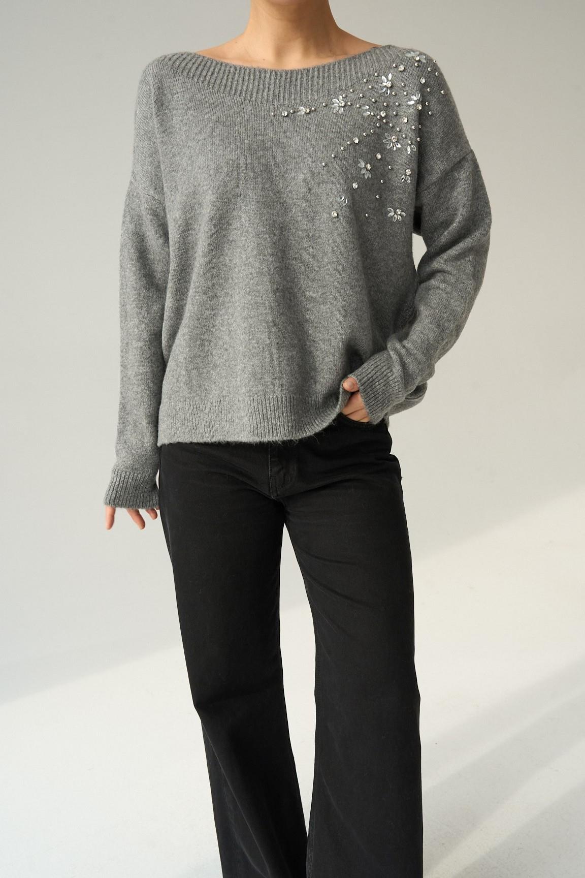 Kayık Yaka Taş Aksesuarlı Kazak QS251189