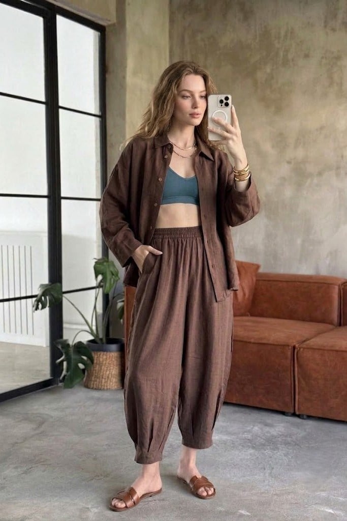 Oversize Gömlek Paçası Dar Bilek Paça Pantolon Takım PR50957