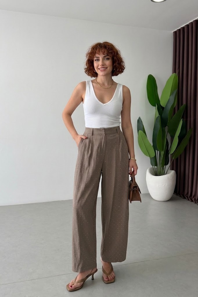 Beli Lastikli Taşlı Pantolon PR51434