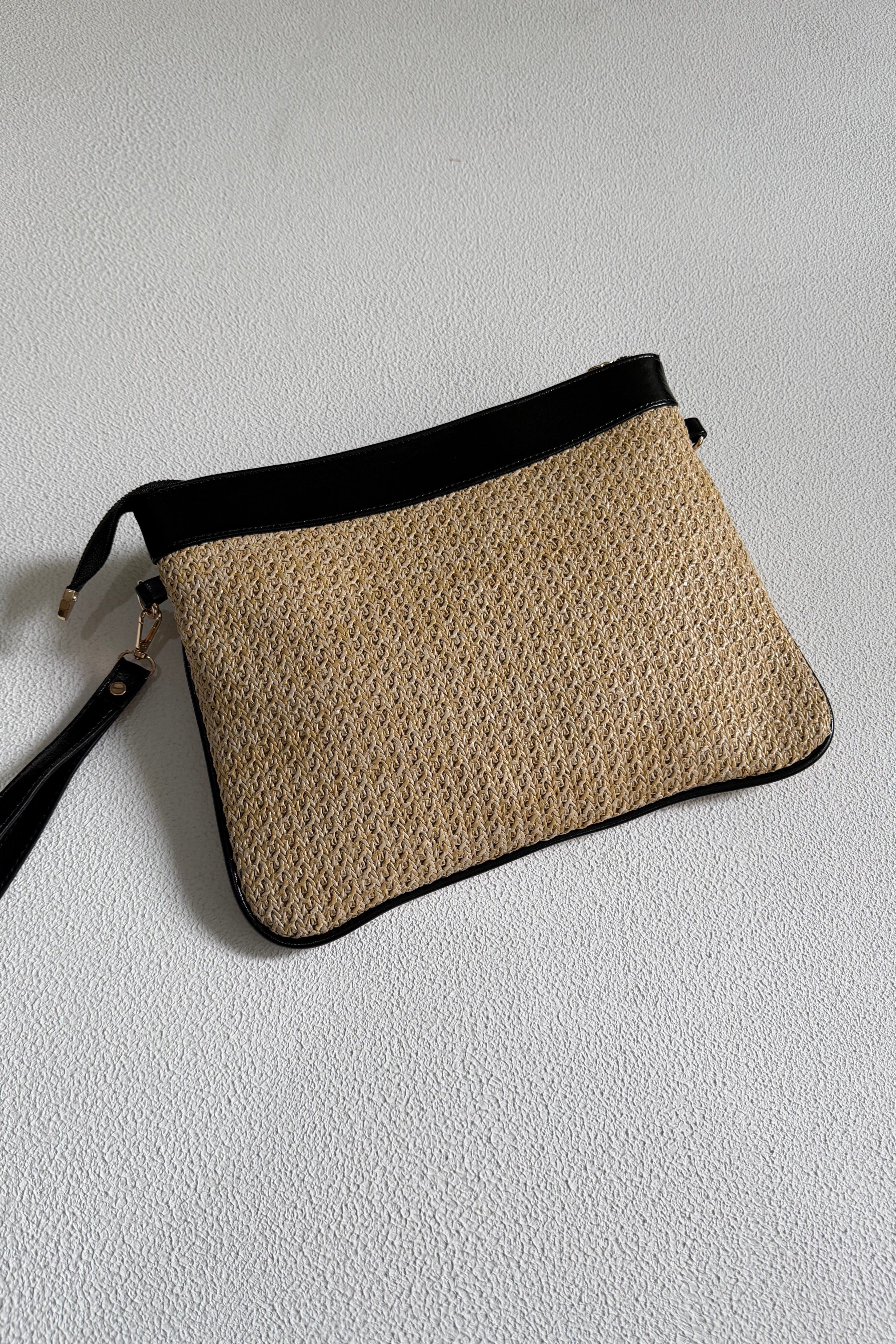 Deri Detaylı Hasır Clutch Çanta SD8556