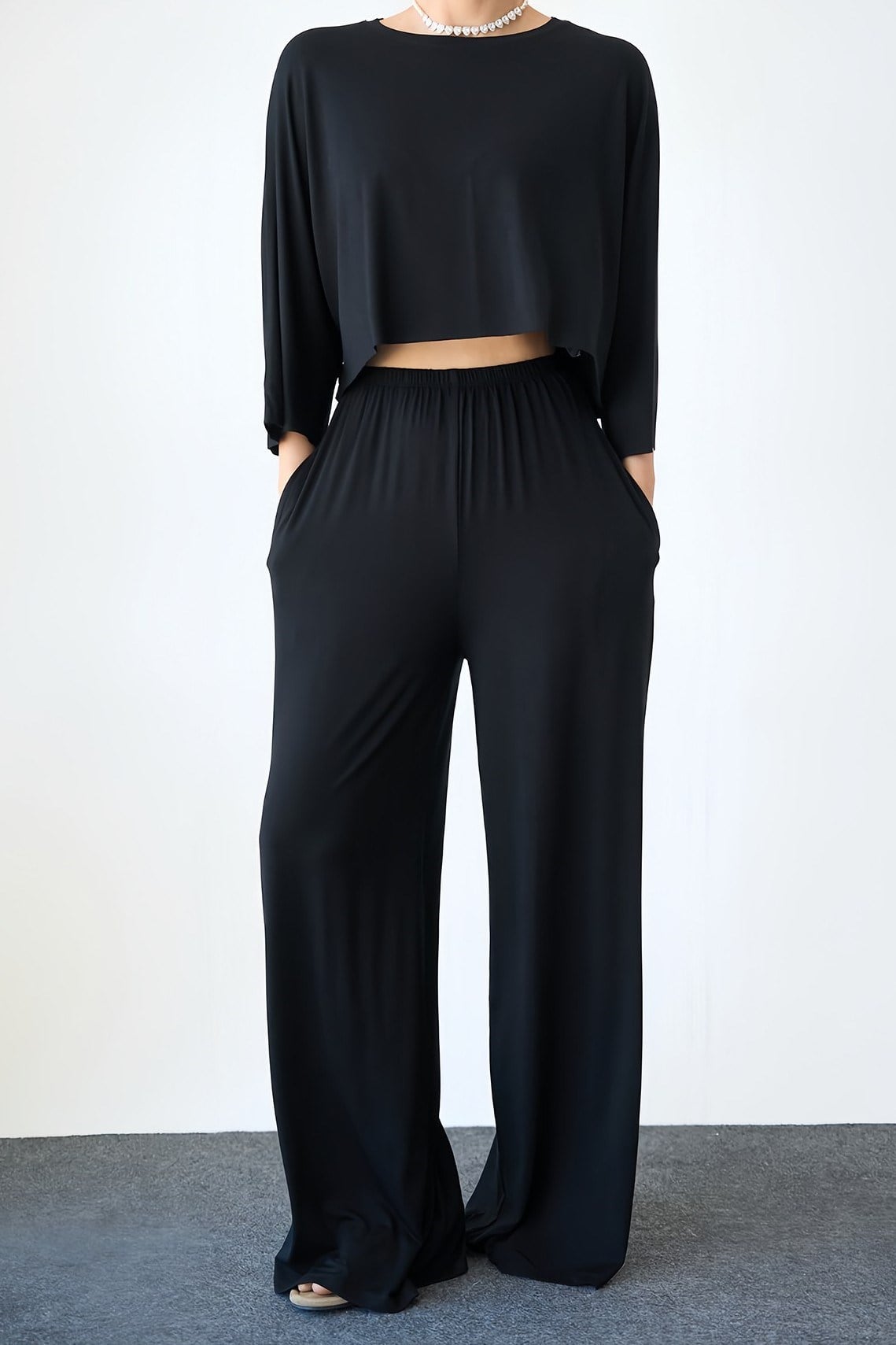 Yarasa Kol T-shirt Beli Lasitkli Pantolon Takım QS261127