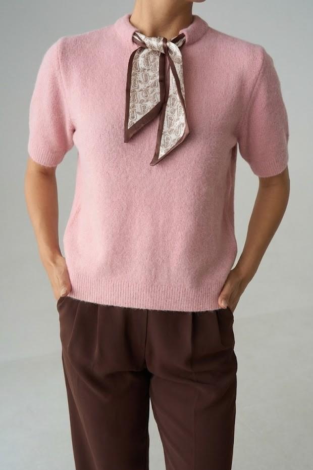 Fular Aksesuarlı Kısa Kollu Kazak QS251145