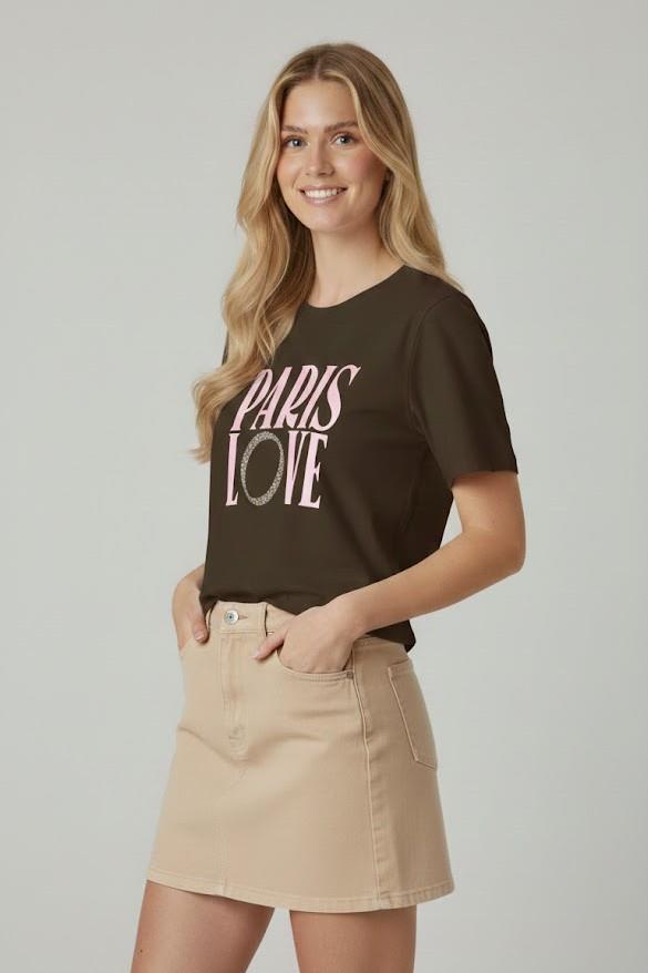 Paris Love Yazı Baskılı T-shirt CS2618135