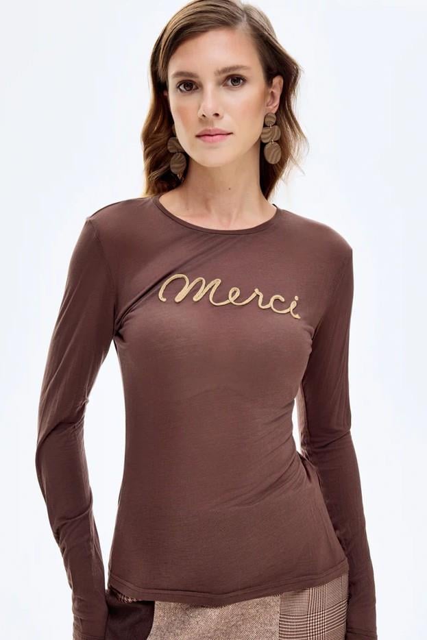 Yazı Nakışlı Transparan Bluz QZ01133