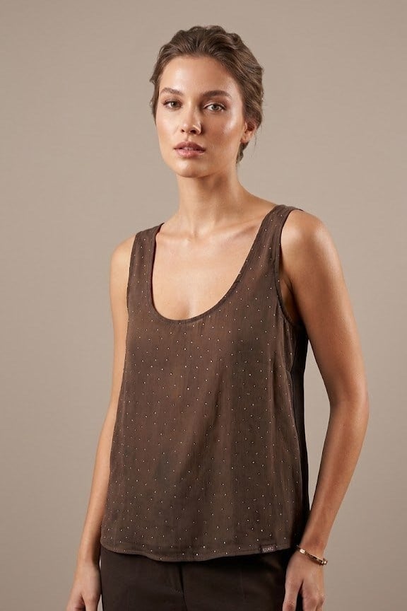 Taş Detaylı Kare Yaka Kalın Askılı Bluz CS2618241