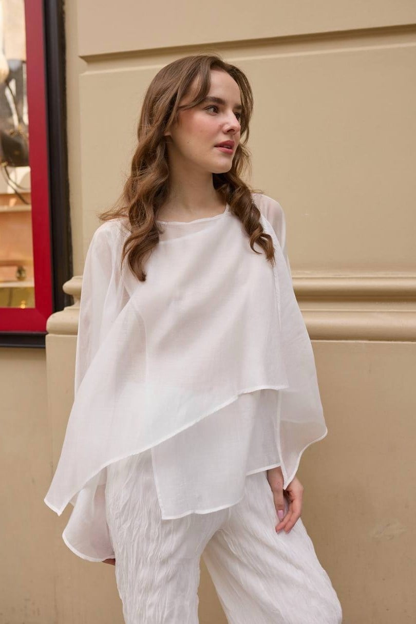 Asimetrik Kesim Pelerin Bluz PR5026