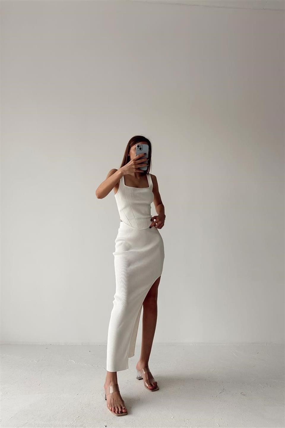 Derin Dekolteli Triko Etek DL80108