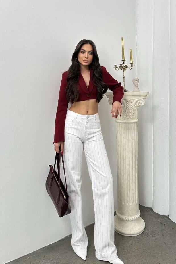 Dikey Taşlı Wide Leg Jean LC7612