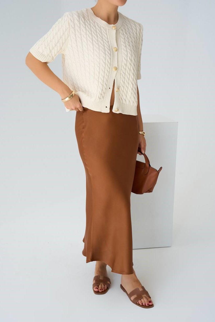 Düz Uzun Saten Etek QS231035