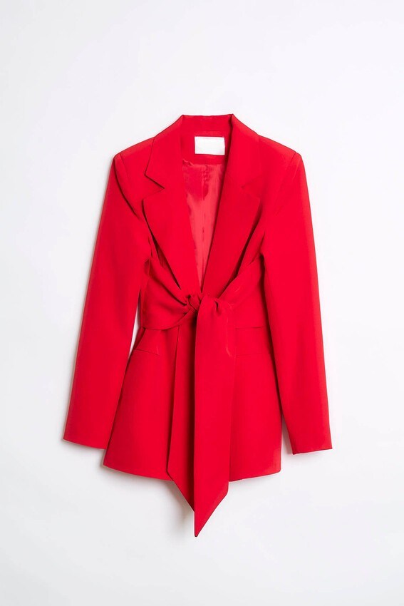 Önü Bağlamalı Kruvaze Yaka Blazer Ceket RB88465