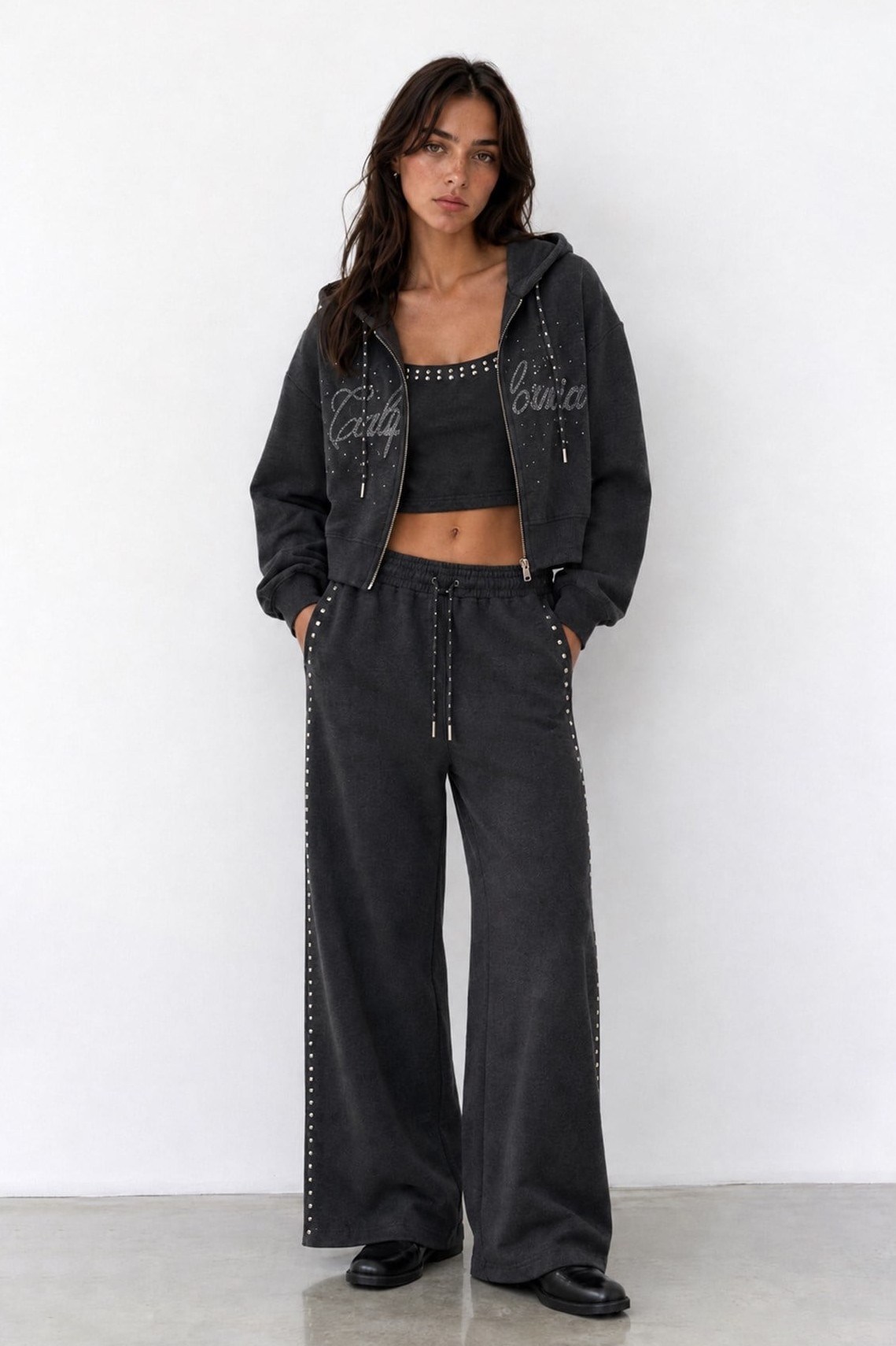 Trok Detaylı Sweat- Crop -Eşofman Takım QZ02450