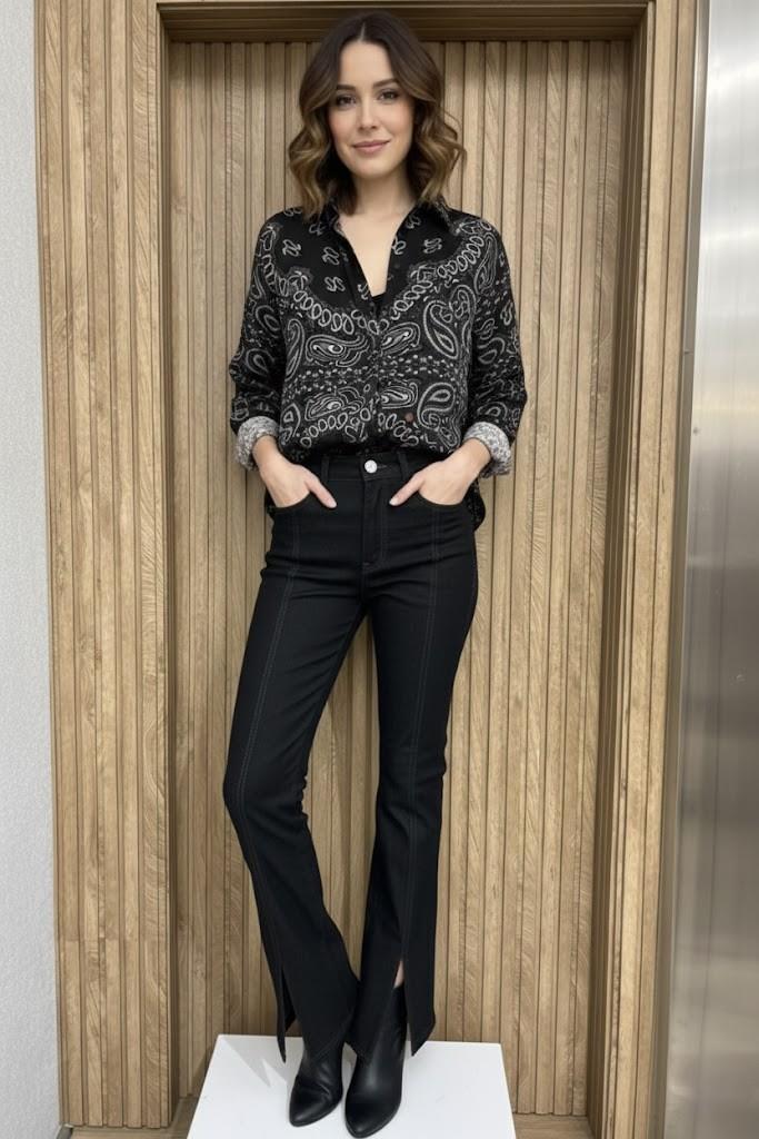 Şal Desenli Saten Gömlek CS2618072