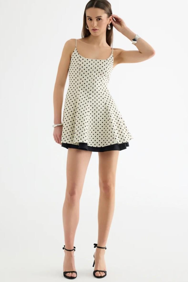 İp Askılı Puantiye Desenli Elbise QZ01385