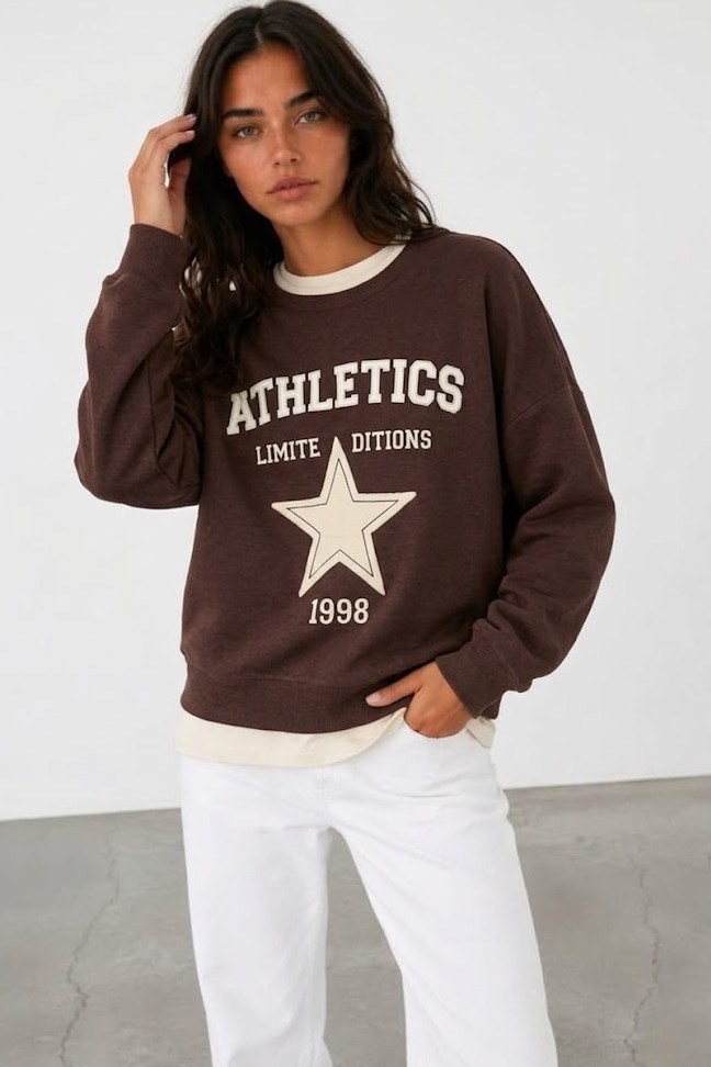 Baskı Detaylı T-shirt Görünümlü Sweatshirt QZ02552
