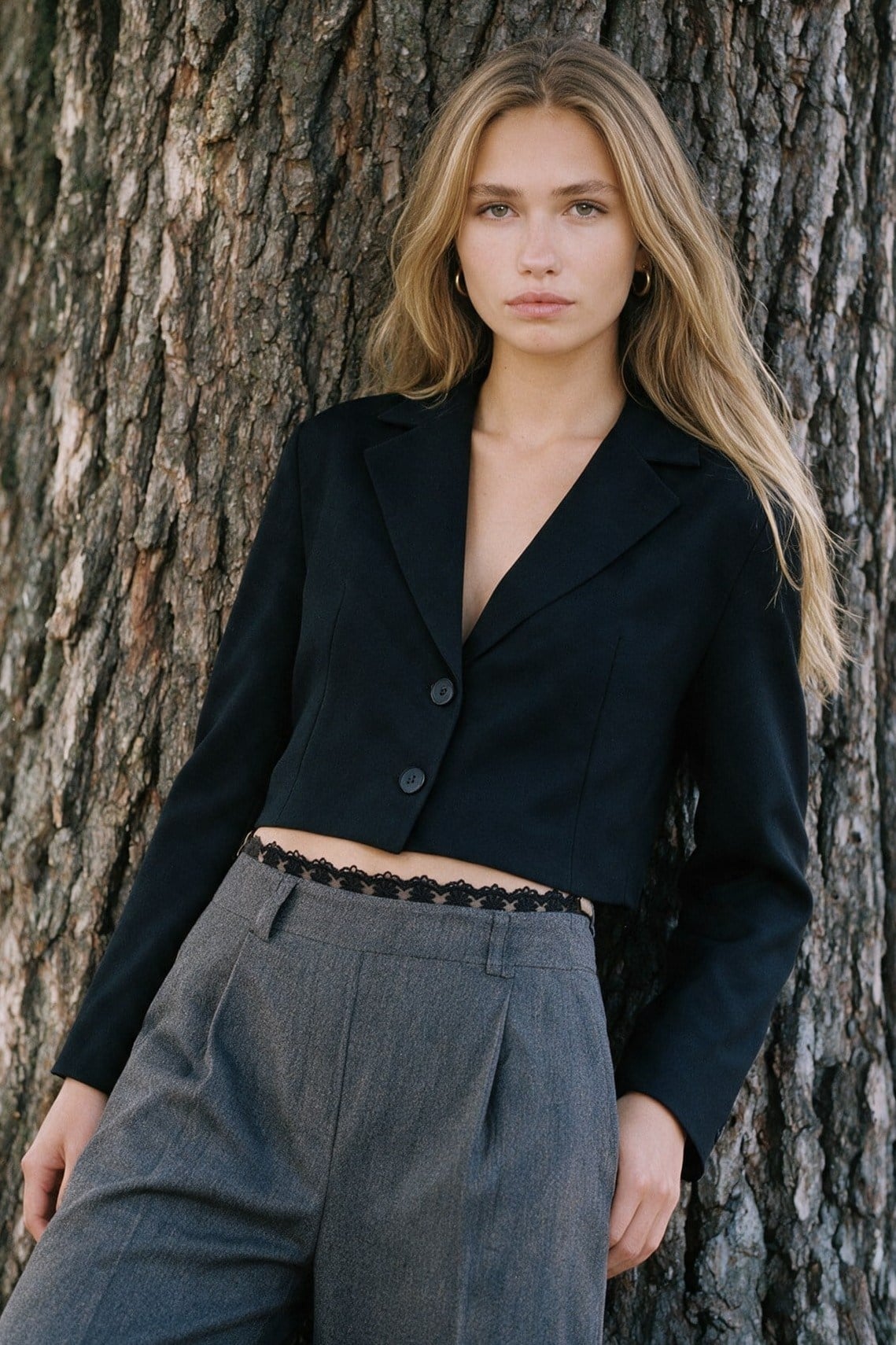 Çift Düğme Detaylı Vatkalı Crop Blazer Crop QZ03087