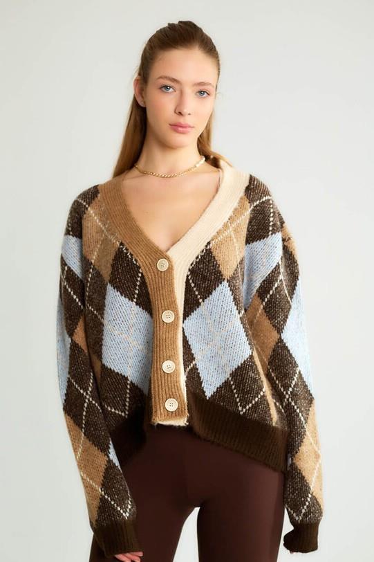 Baklava Desenli V Yaka Hırka RB95121