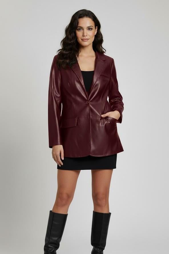 Suni Deri Tek Düğme Blazer Ceket RB88776