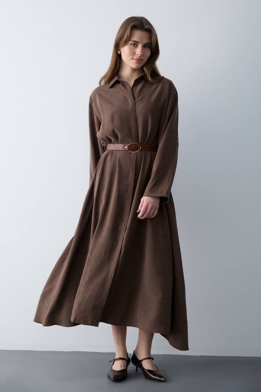 Kendinden Kemerli Oversize Gömlek Elbise PR3270