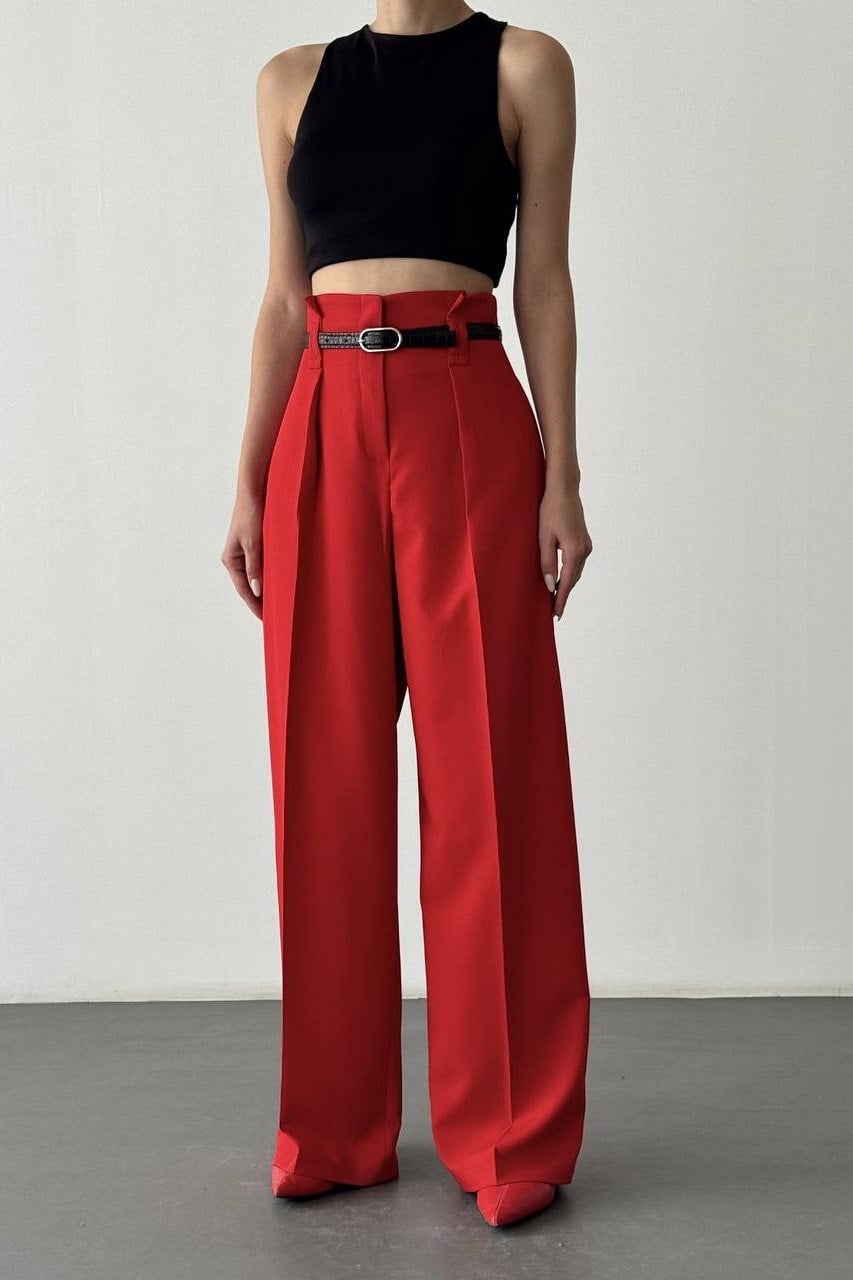 Ekstra Yüksek Bel Kemerli Bol Paça Pantolon QZ71262