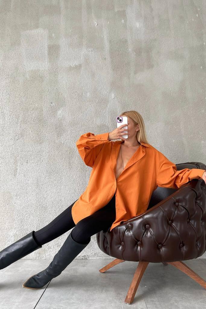 Arkası Çift Pileli Oversize Gömlek QZ11478