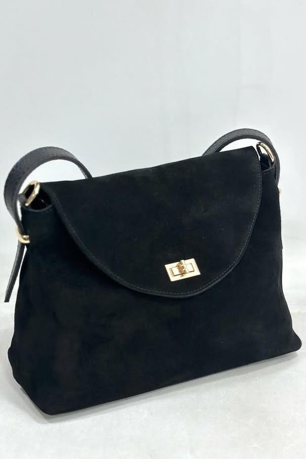 Gold Tokalı Deri Saplı Süet Çanta RY472