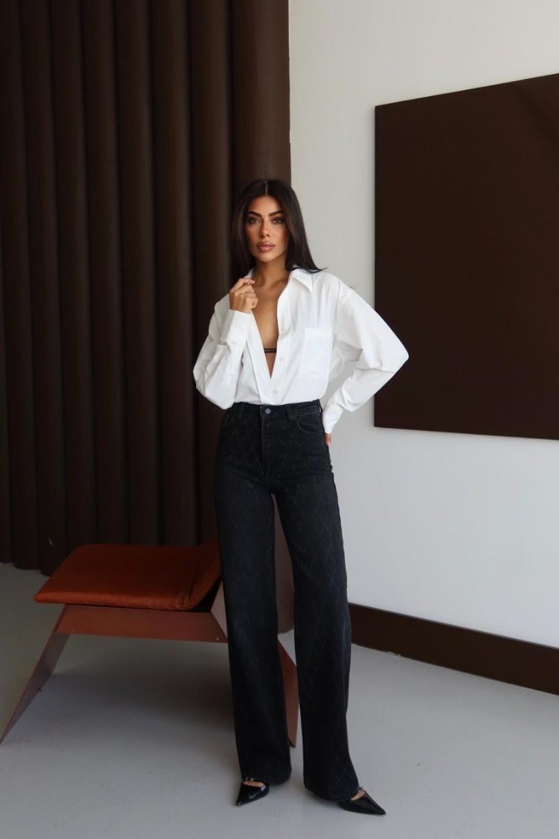 Baklava Desen Taşlı Wide Leg Jean LC7714