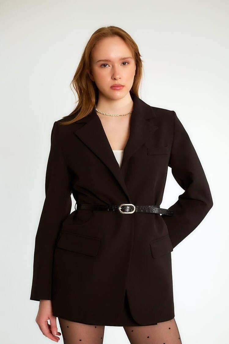 Deri Kemerli Kapaklı Blazer Ceket RB98031