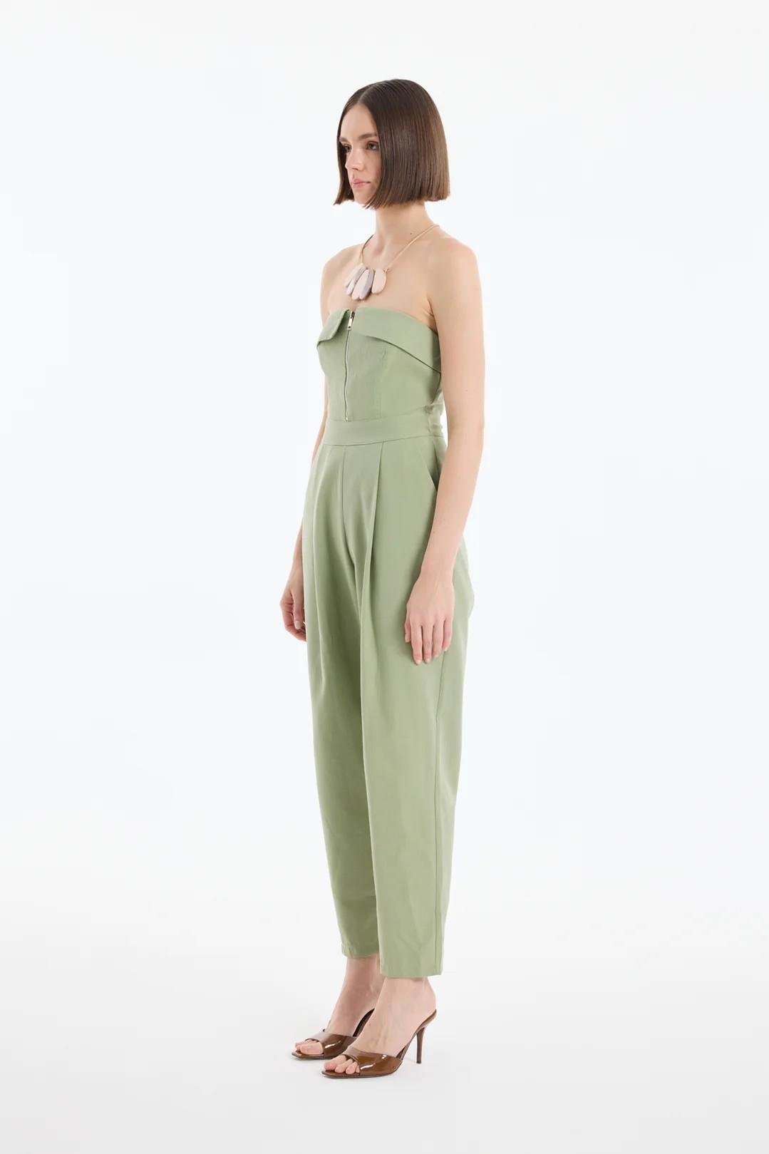Fermuarlı Straplez Bol Paça Tulum QZ00403