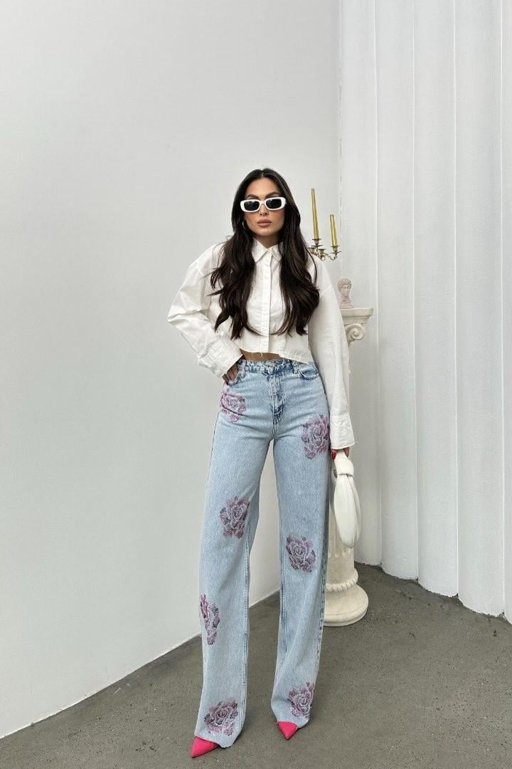 Gül Taşlı Wide Leg Jean LC7937-