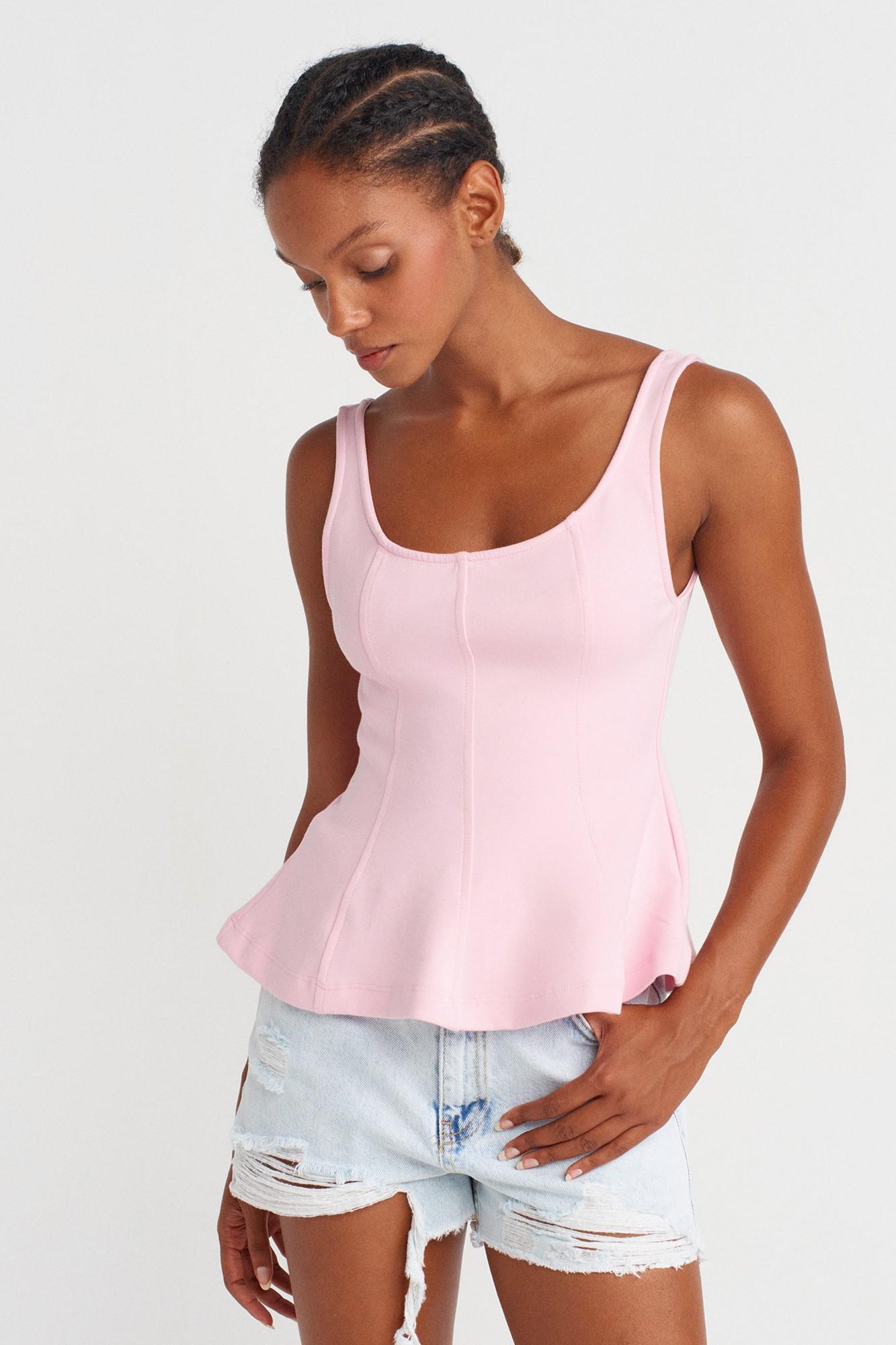 Kalın Askılı Peplum Bluz DL21063