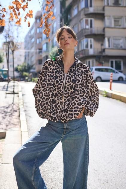 Leopar Desenli Bomber Ceket PR9636