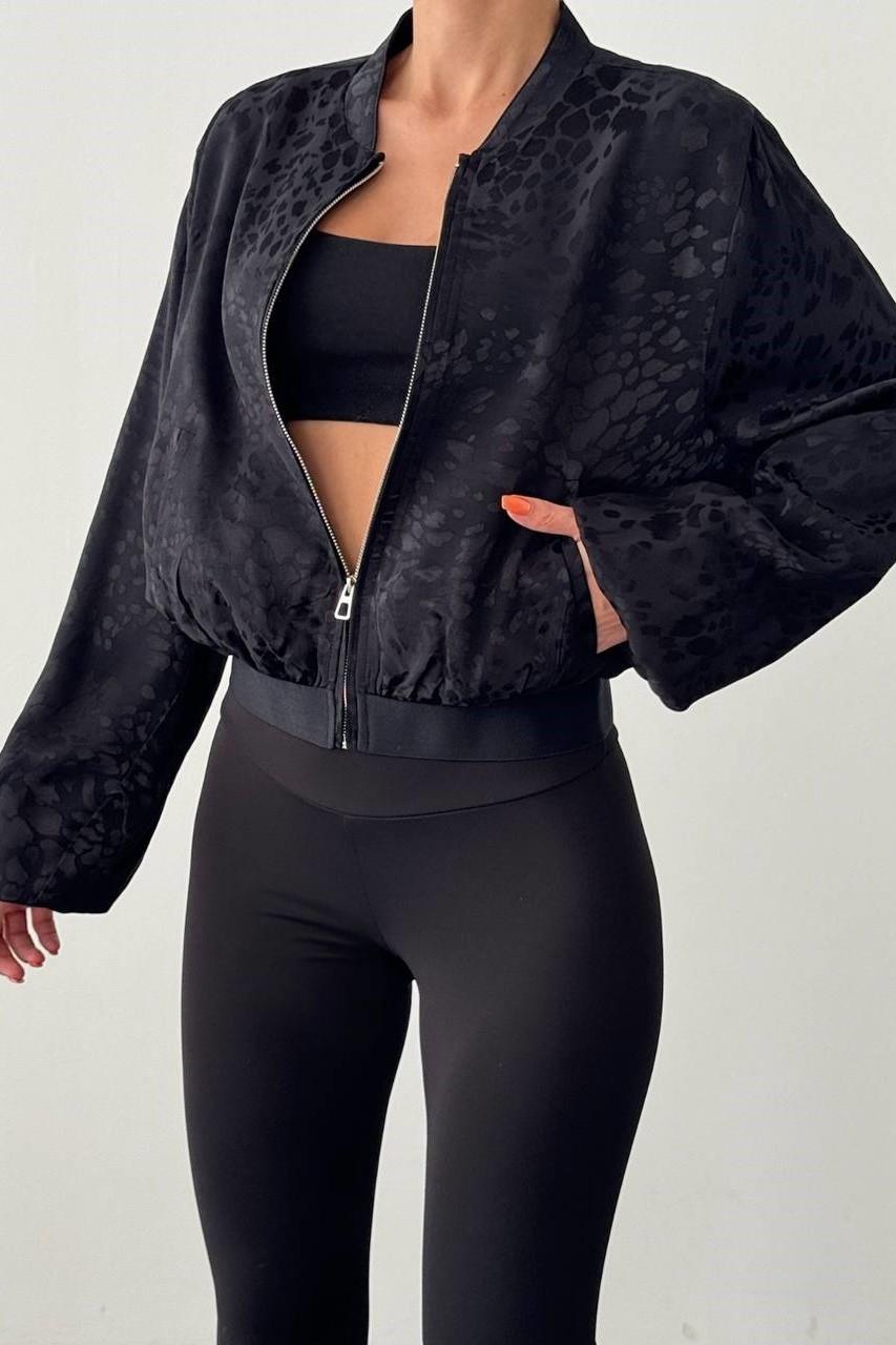 Leopar Desenli Lastik Detaylı Bomber Ceket QZ01029