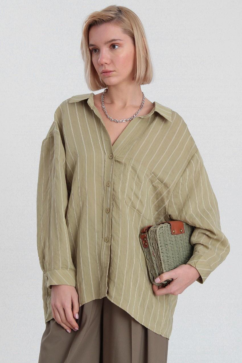 Oversize Çizgili Gömlek PR4758