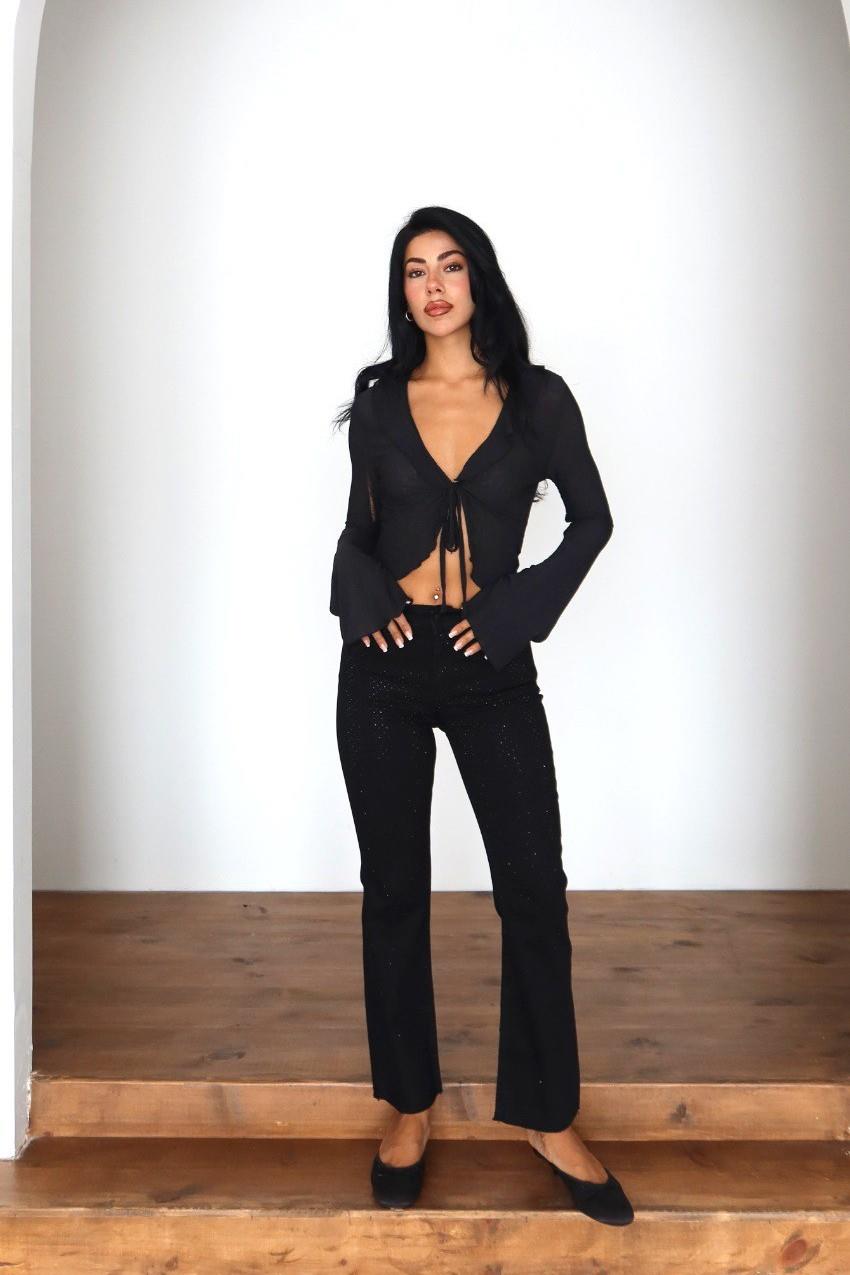Paçası Püsküllü Taş İşlemeli Flare Jean LC7403-01