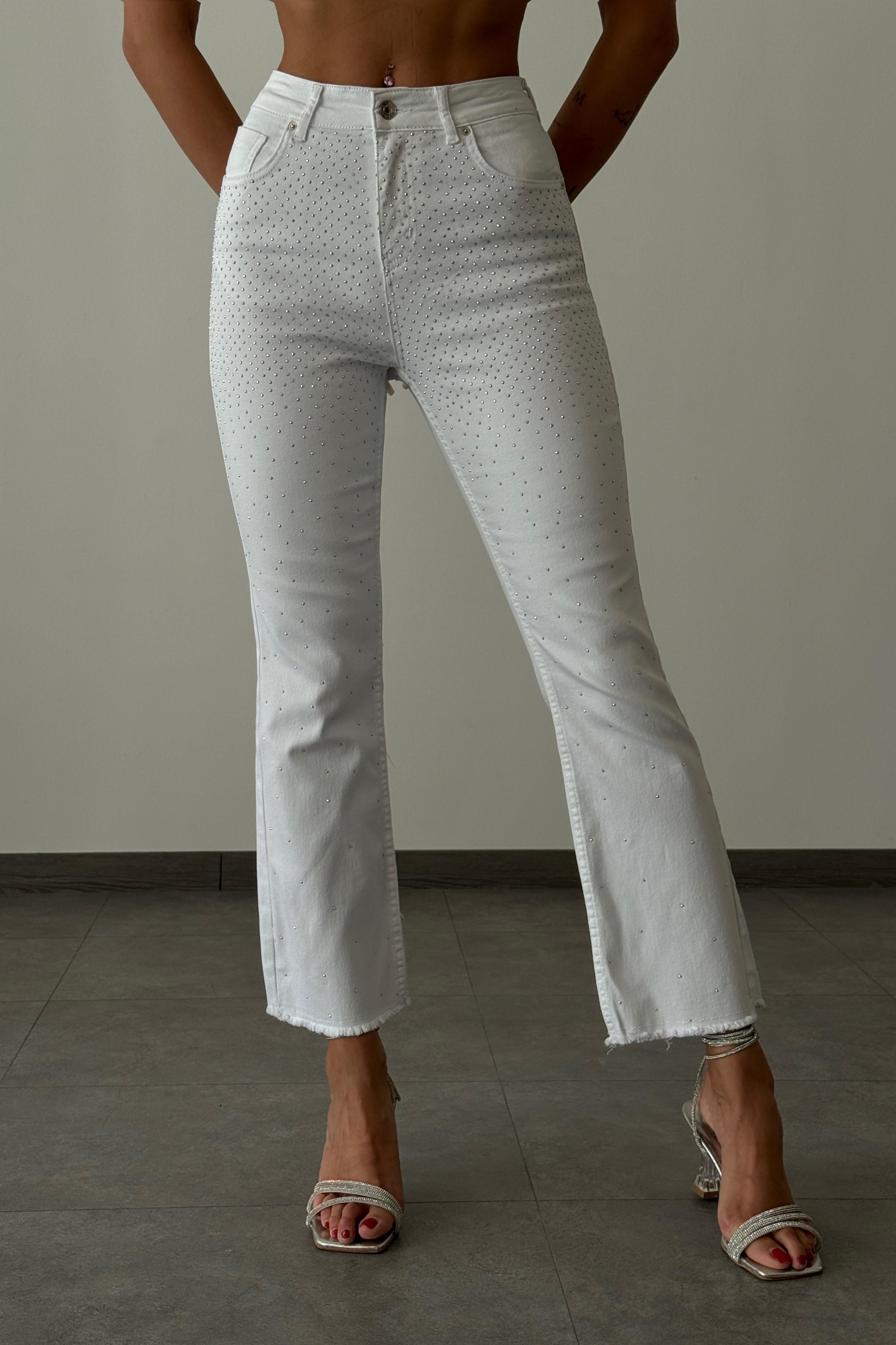 Paçası Püsküllü Taşlı Flare Jean LC7481-1