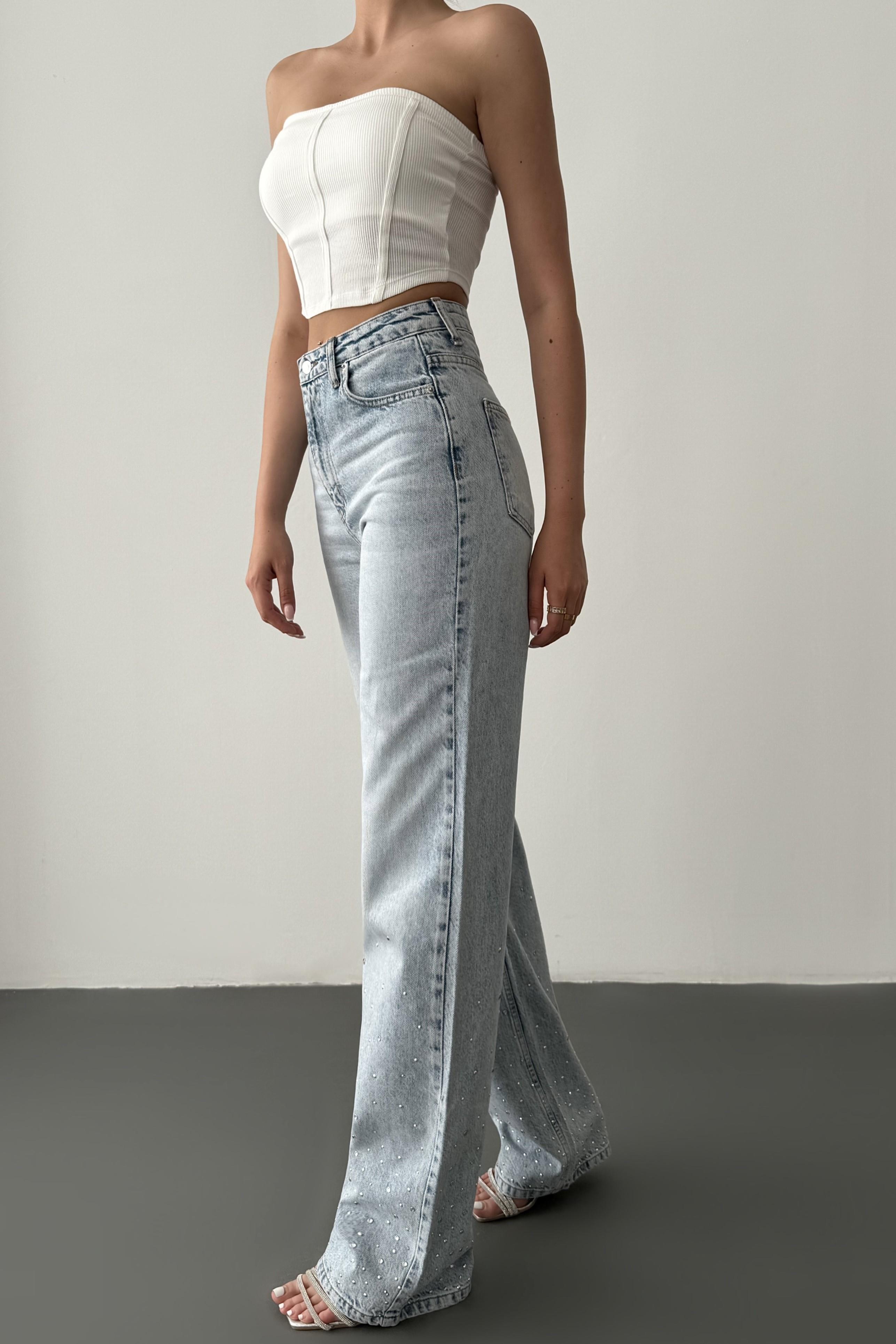 Paçası Taşlı Wide Leg Jean LC7714-1