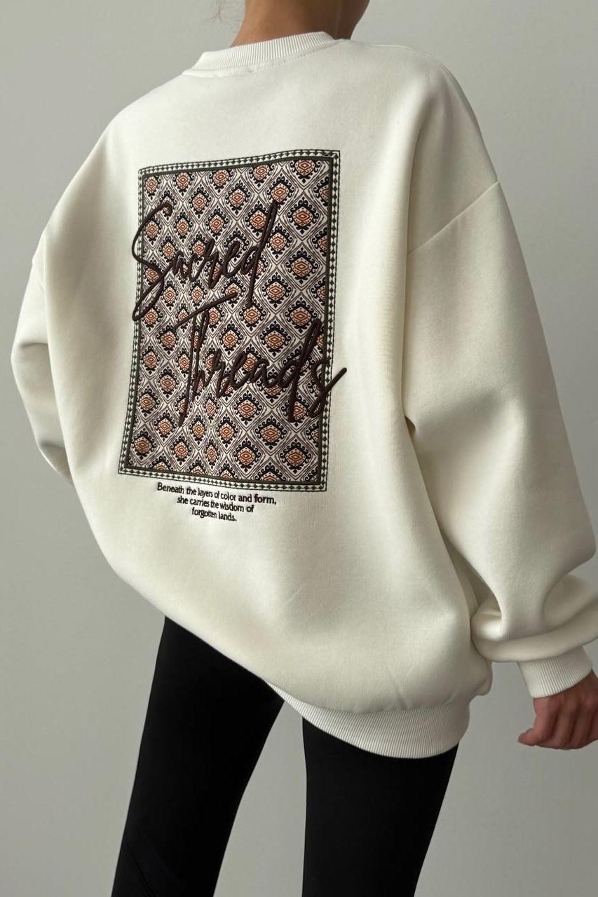 Sırtı ve Önü Nakış Detaylı Sweatshirt QZ00964