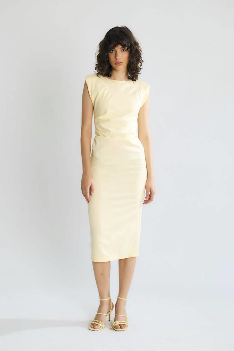 Vatkalı Drape Detaylı Midi Elbise RB37029