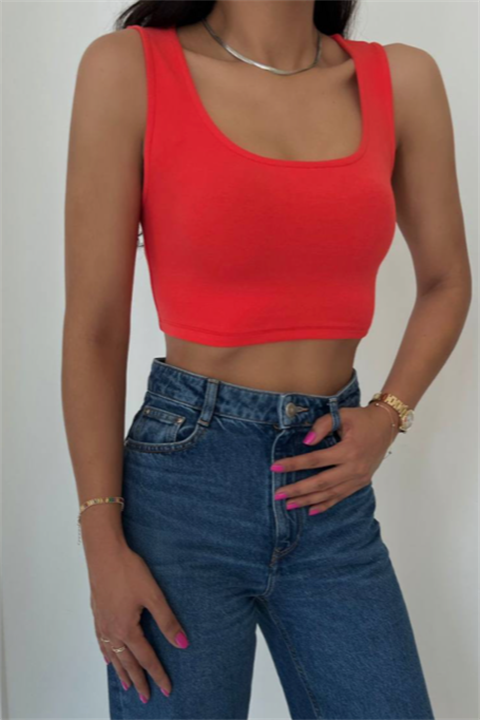Bisiklet Yaka Kısa Kollu Crop Top QS230020