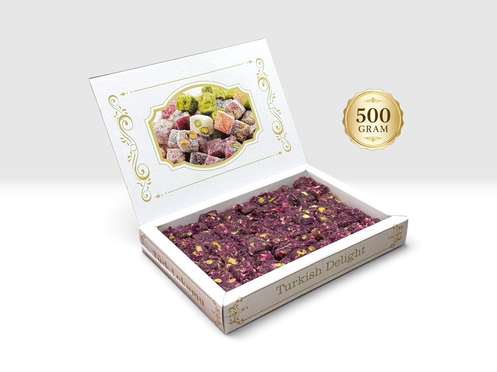 GÜL YAPRAKLI ANTEP FISTIKLI GÜLLÜ  LOKUM  500GR.